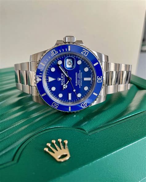 rolex submariner 18ct gold blue ceramic dial ebay|submariner white gold price.